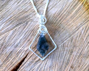 Filigree Moss Agate Necklace • 935 Silver Kite Pendant • Dark Academia Gothic Necklace • Handmade Wire Wrapped Jewelry Gift for Her