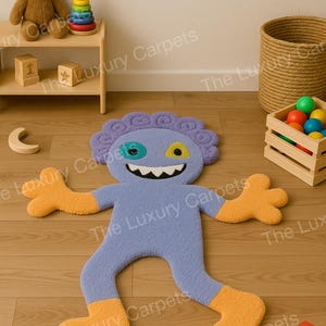 3X5 Giggle Monster Hug Rug Whimsical monster shape and soft texture. Perfect for imaginative play or comfy lounging By“The Luxury Carpets"