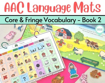 Tableaux de tapis de langue AAC | LIVRE 2 | Enseignement de l'orthophonie | Visual Autism Communication Language Support Topic Board, Puzzle, Train, Messy