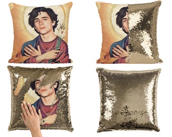 Saint Timothee Chalamet Sequin Pillow Case, Celebrity Pillow Cushions, Timothee Chalamet Meme Flip Sequin Pillow Case, Funny Timothee Gift