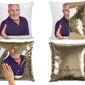 Paul Hollywood Sequin Pillow Case, Celebrity Sequin Pillowcase, Paul Hollywood Flip Sequin Pillowcase Gift, Celebrity chef Paul Pillow Case