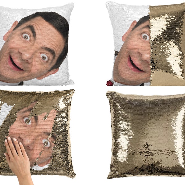 Rowan Atkinson Sequin Pillow Cover, Flip Sequin Pillowcase, Funny Pillow Case, Rowan Atkinson Fans Pillow Cushion Gift Idea