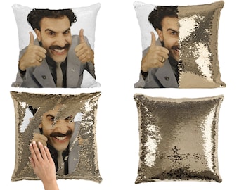 Sacha Baron Cohen Sequin Pillow Cover, Celebrity Sequin Pillowcase, Funny Sequin Pillow Case, Meme Pillow Cushion, Sacha Fans Gift Idea