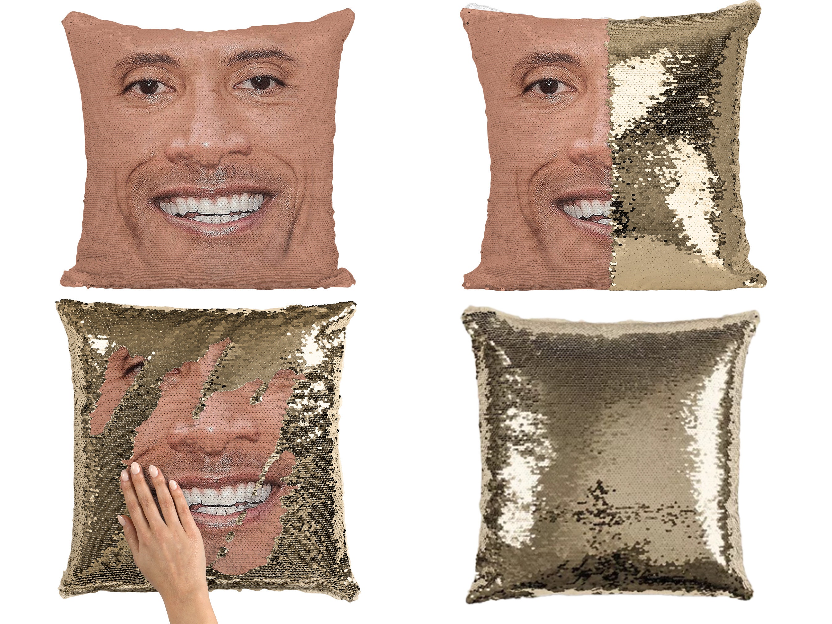 The Rock Meme Face Sequin Pillow Cover Funny the Rock Face 