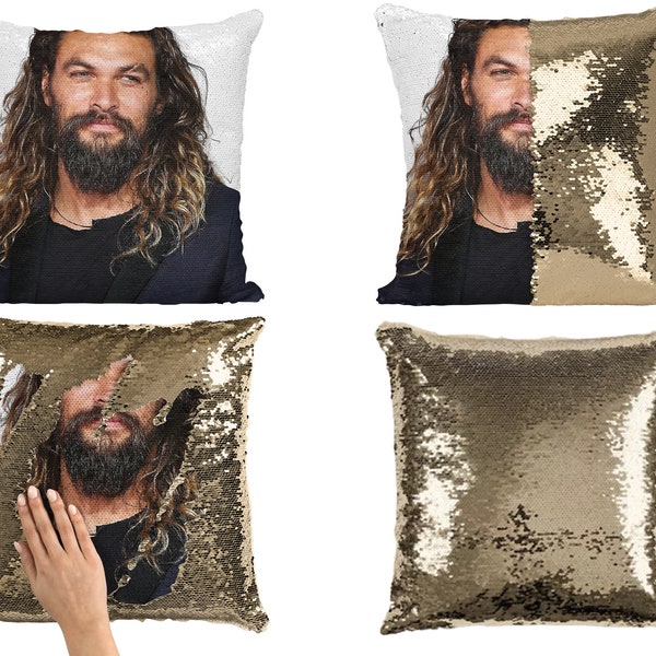 Jason Momoa Sequin Pillow Case, Celebrity Pillow Cushions, Handsome Jason Momoa Meme Flip Sequin Pillow Case, Handsome Jason Momoa Gifts