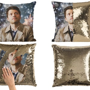 Misha Collins Sequin Pillow Cover, Misha Collins Flip Sequin Pillowcase, Misha Collins Pillow Case Fans Gift Idea