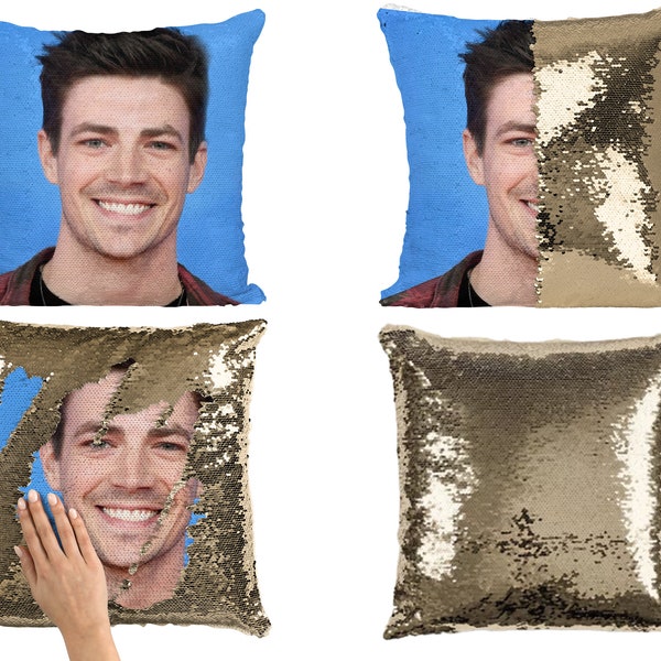 Grant Gustin Sequin Pillow, Celebrity Sequin Pillowcase, Grant Gustin Flip Sequin Pillow Case, Grant Gustin Pillow Cushion & Pillow Gift