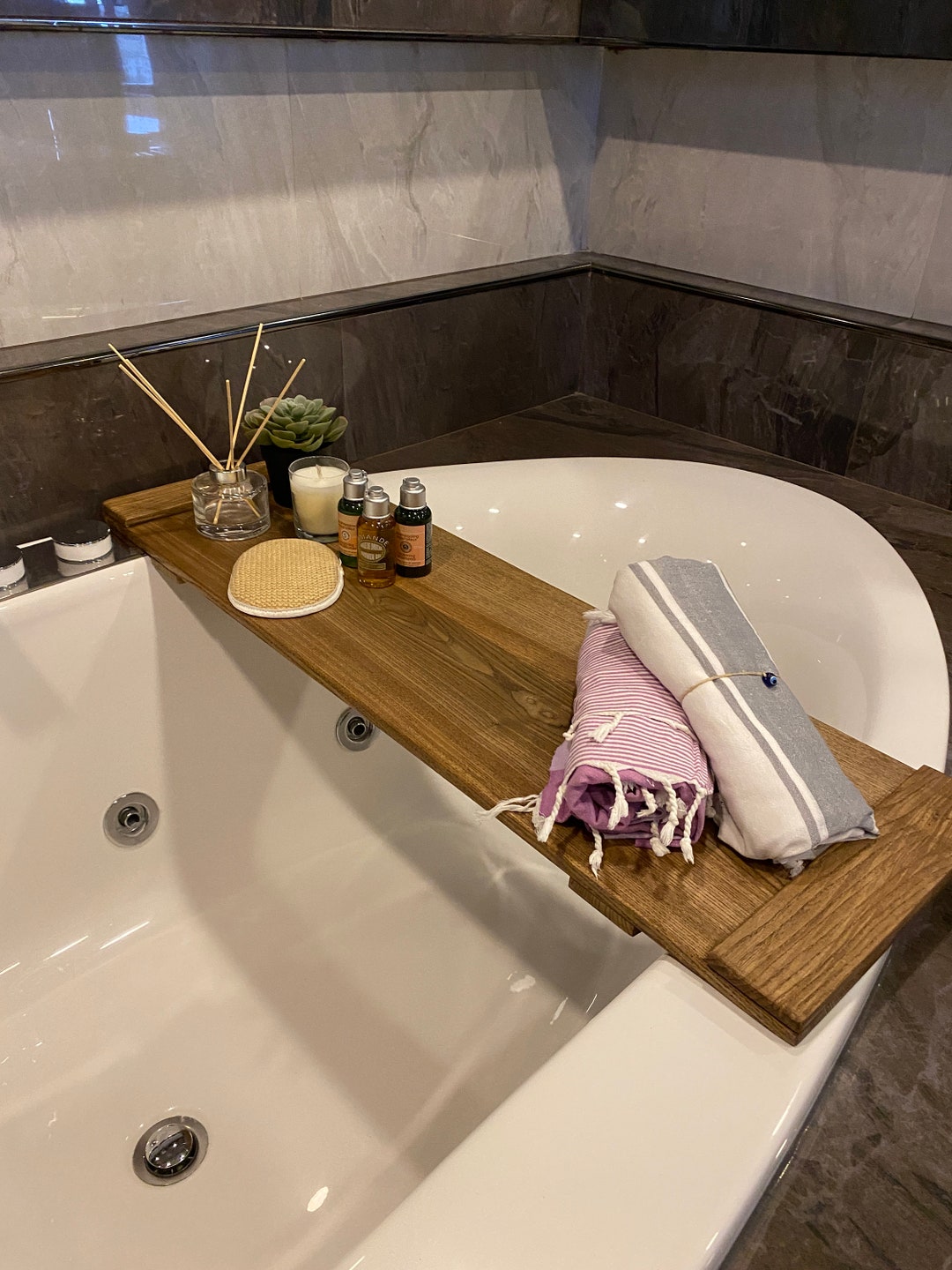 Wood Bath Tray, Bath Caddy, Handmade Tub Tray, Bathtub Shelf, Vanity Tray, Bath Tray Caddy With