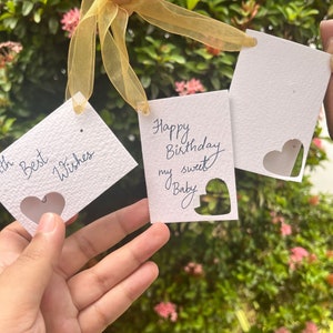 Etiquetas de regalo de papel con semillas plantables / Etiquetas con forma de corazón para cualquier ocasión / Agradecimiento, buenos deseos, regalos de boda