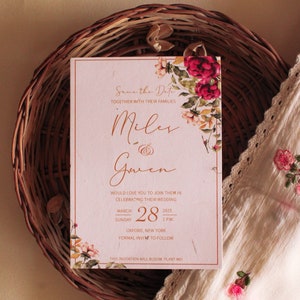 Rustikale Save the Date | Handgemacht mit Wildblumen-Samenpapier | Optional adressierte Kalligraphie-Umschläge