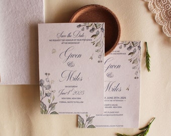 Invitación de papel de semilla / Invitación de boda hecha a mano ecológica plantable de 5x7 pulgadas con sobre de caligrafía (opcional)