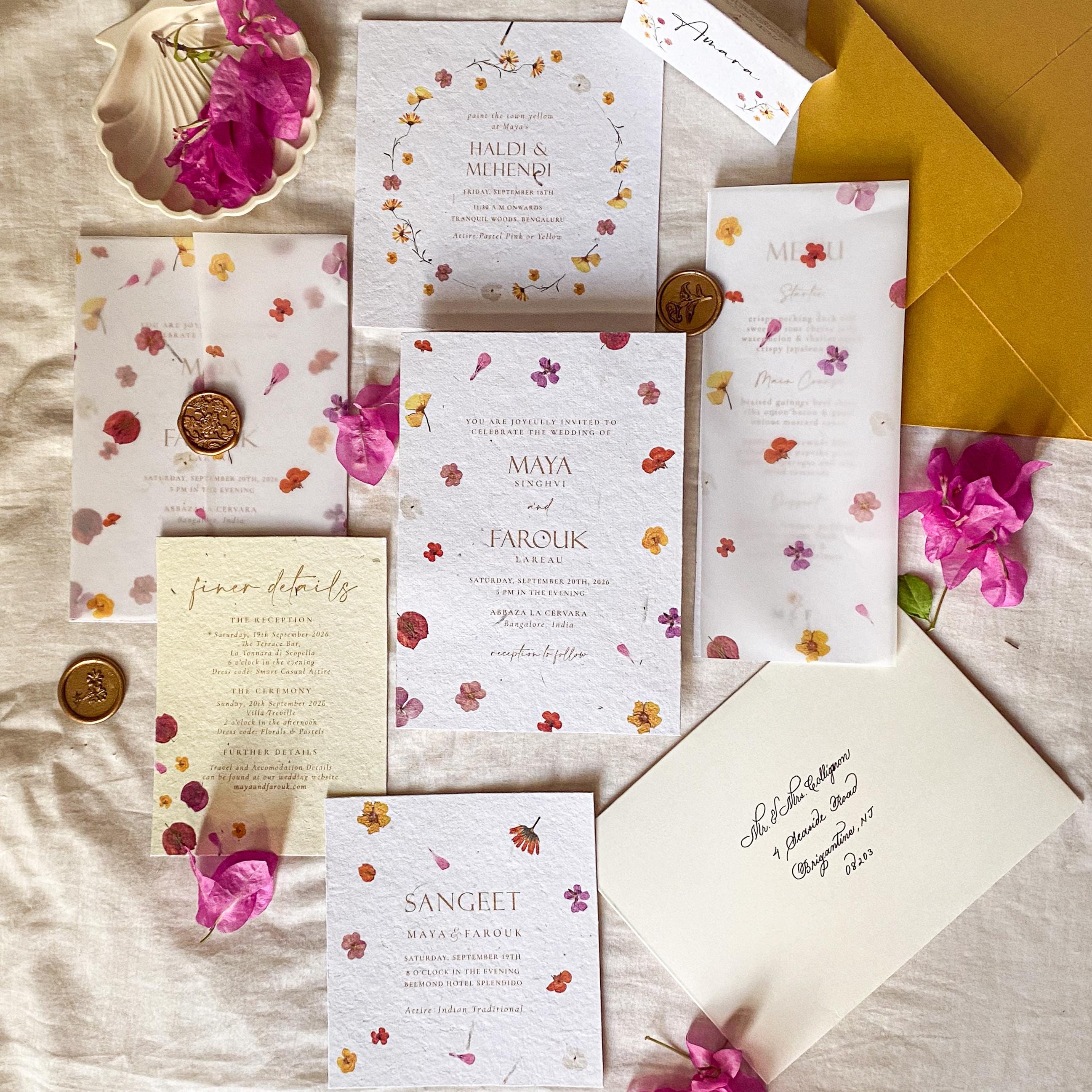 Bougainvillea Seed Paper Hochzeitseinladungs-Reihe: Umweltfreundlich, bepflanzbar, handgemacht