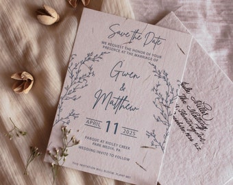Samenpapier, Hochzeitseinladung mit Samened Umschläge | Umweltfreundlich Save The Date | Kalligraphie adressierte Umschläge
