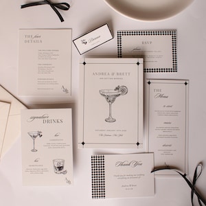 Pacchetto di inviti per matrimonio classici / Invito per matrimonio minimalista in bianco e nero con programma di matrimonio e menù, codice QR RSVP