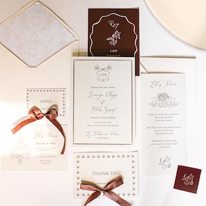 Romantische huwelijksuitnodigingssuite | Luxe vintage bruiloftsbriefpapier | Gevoerde envelop, aangepast monogram, menukaart, RSVP, programmakaart+meer