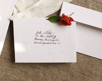 Handmade Calligraphy Envelope | Guest Address Labels With Wax Seal | Seed Paper Envelope For 5x7 Inch Cards