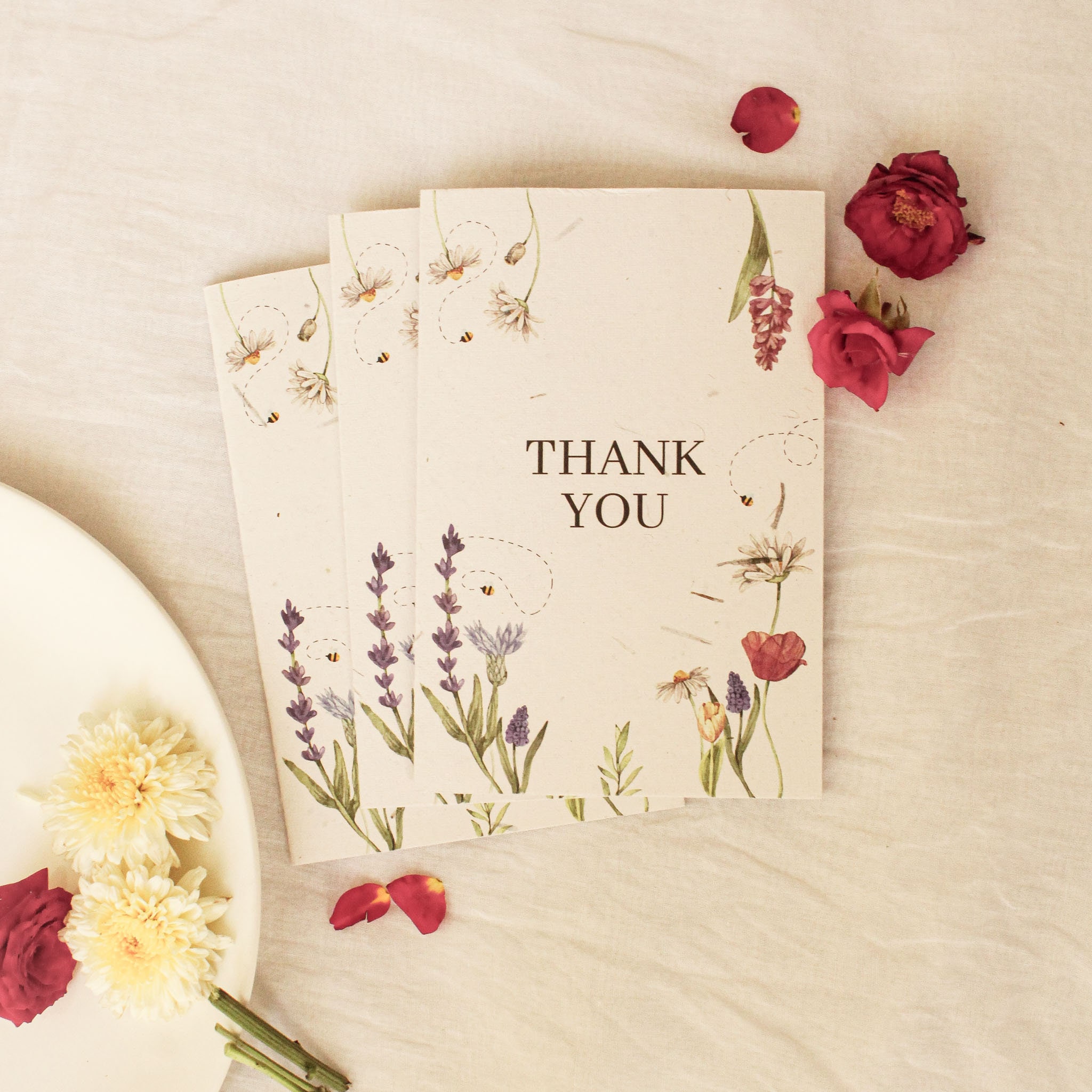 Floral Thank You Card Handmade With Wildflower Seed Paper