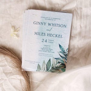 Invitación de boda hecha a mano en papel con semillas tropicales / Invitación ecológica