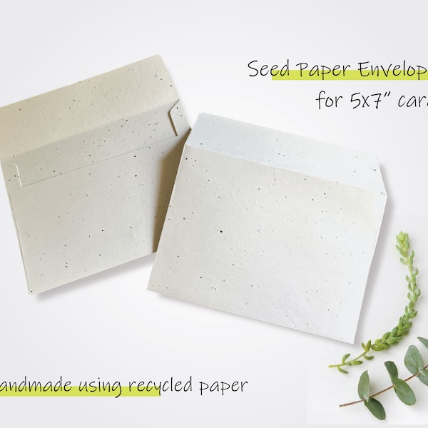 Handmade Seed Paper Envelope For 5x7 Inch Cards | Plantable Envelope | Eco Friendly Envelope | Custom Seed Envelope