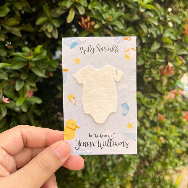 Baby Shower Favors For Guests, Infant Bodysuit Shape Eco-Friendly Card, Baby in Bloom Wildflower Seed Paper, Gender Neutral Onesie Shape