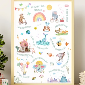 Decoración infantil póster Habitación niños cartel arte pared Animales arcoíris boho Frases Positivas Decoración casa sala juego dekoración