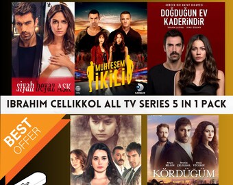 Ibrahim Celikkol All TV Series (5 in 1 pack) Dogdugun Ev Kaderindir + Siyah Beyaz Ask + Kordugum + Muhtesem Ikili + Merhamet - English - USB