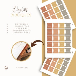 Double Sided French Bible Tabs, Bible Books, Printable Christian Gift