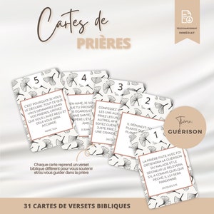 Bible Verse Cards in French on Healing; Printable Christian Prayer Cards; 2023 Meditation Calendar