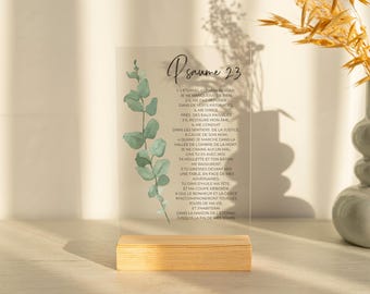 Bible verse in French, Psalm 23 poster, Acrylic print on wooden stand, Christian prayer, Women's frame gift