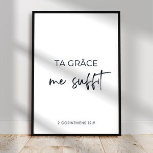 Versetto della Bibbia in francese I Poster 2 Corinzi 12:9 I Poster con citazione della Bibbia I La tua grazia mi basta I Regalo di decorazione murale cristiana