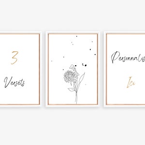 Bible verses in French personalized and/or illustrated, 3 unique Christian posters, Christian wall decoration, Bible quote