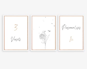 Bible verses in French personalized and/or illustrated, 3 unique Christian posters, Christian wall decoration, Bible quote