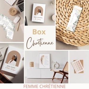 Box chrétienne avec journal de prière, étude biblique, onglets biblique, 2 posters avec versets français, 1 marque-pages, cartes de prière