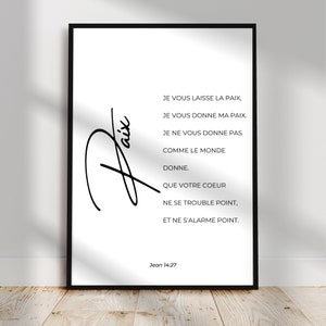 Verset biblique en français Jean 14:27, Poster Paix, Affiche cadre citation Bible, Cadeau Toile chrétienne, Parole de Jésus