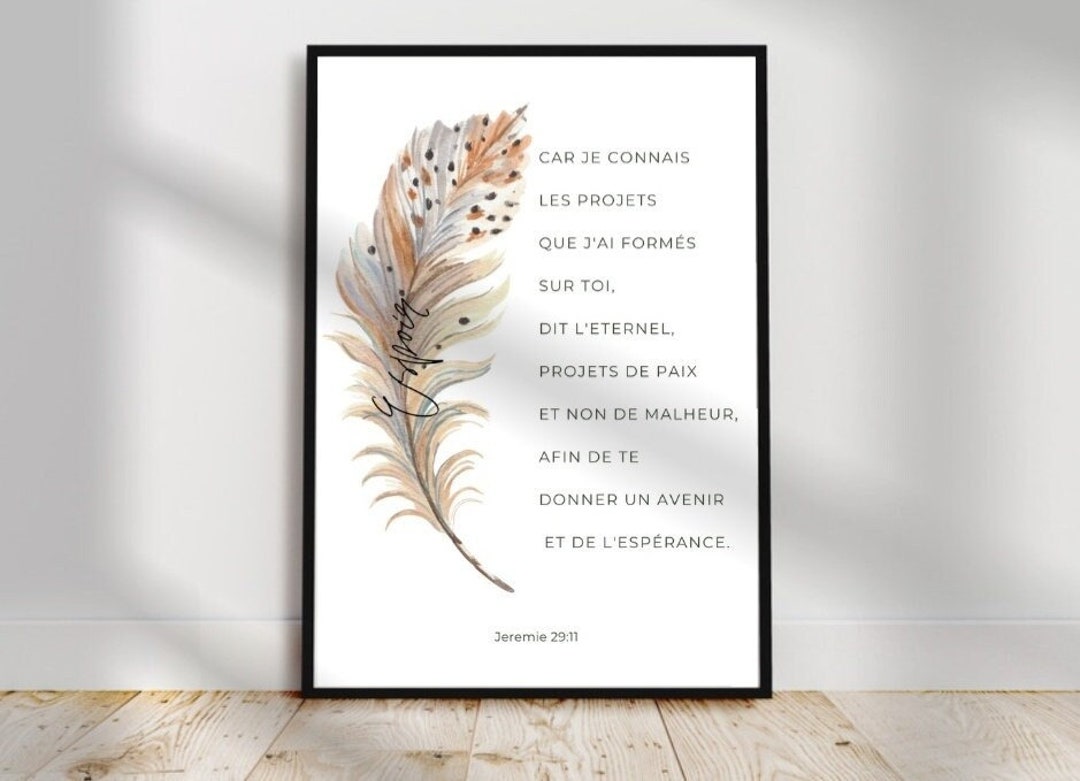 Toile Décorative Verset Biblique Jérémie 29:11 - Art Floral Chrétien, Motif Foi