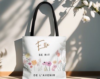 Verset biblique en français, Tote bag chétien personnalisable, Tote bag fleurs EVJF, Cadeau pour maman