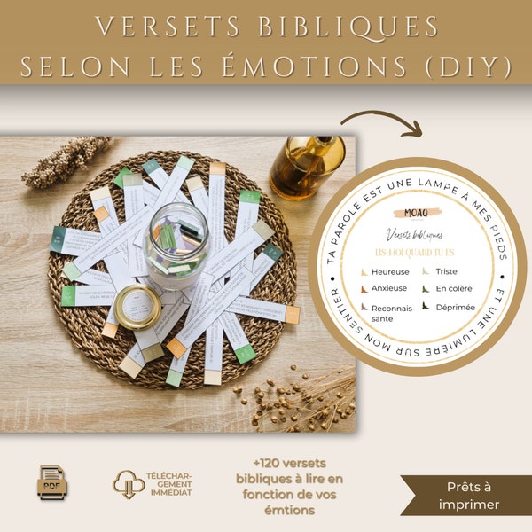 Verset bibliques en français à lire en fonction des émotions, Pot de versets bibliques, Cadeau chrétien, Santé mentale, Anxiété, Baptême