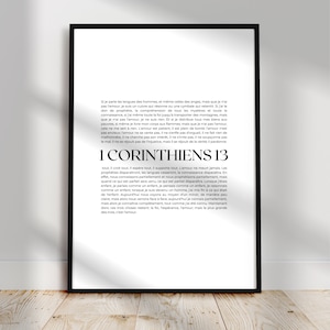 Verset biblique en français 1 corinthiens 13 l Décor chrétien l'Amour est patient I Affiche cadre citation Bible I Cadeau Mariage poster