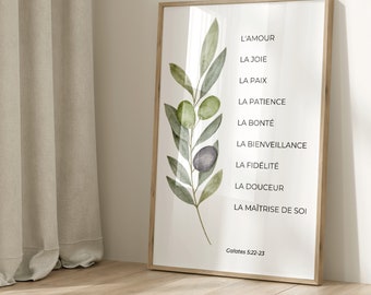 Bible verse in French I Fruits of the Spirit I Interior wall decoration I Christian life I Christian quote Bible