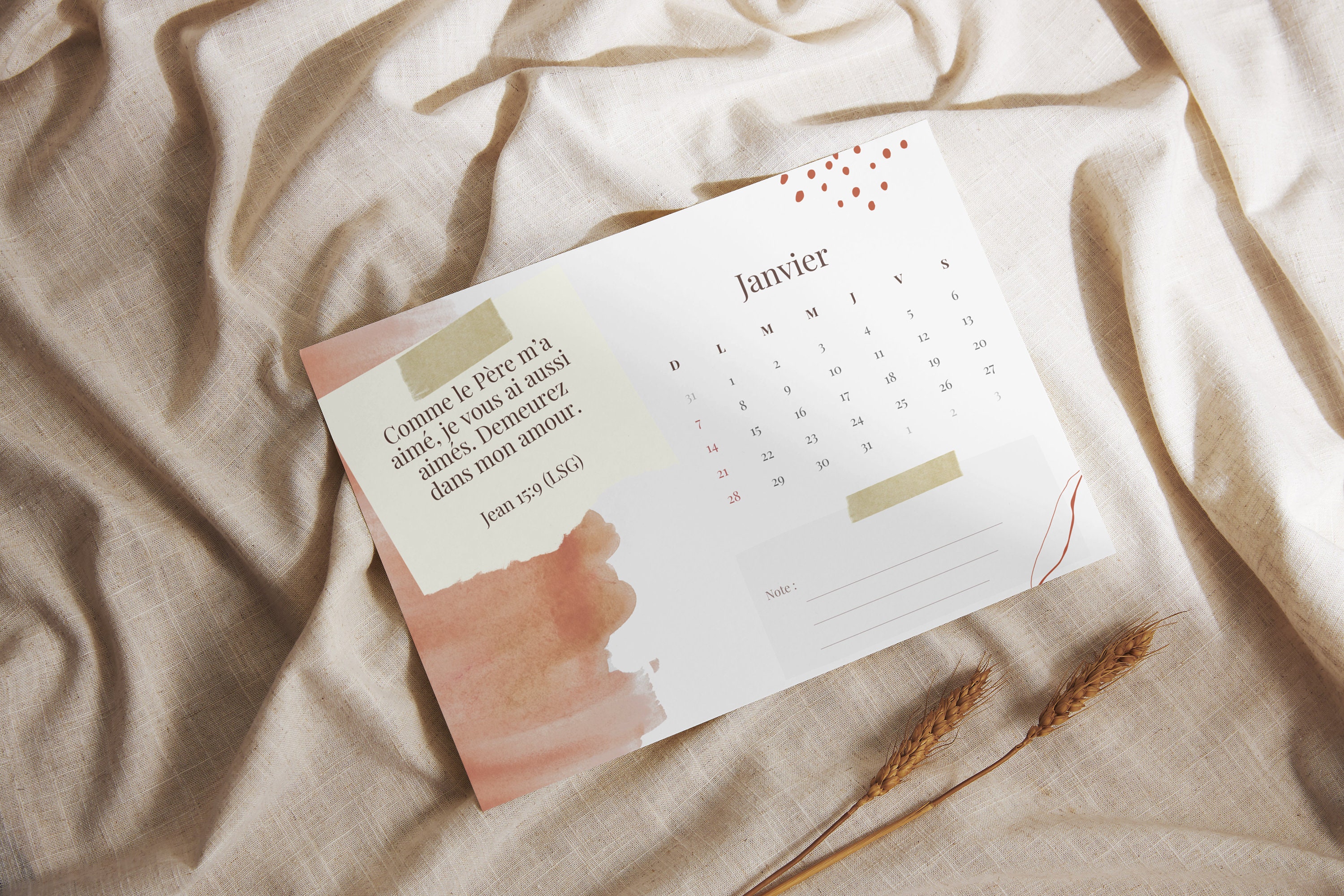 Calendrier chrétien numérique, Agenda avec versets bibliques en français, Planificateur à