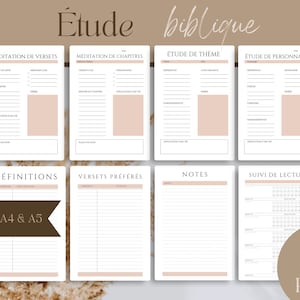 Cahier d&#39;étude biblique en français à imprimer I Journal de méditation de la Bible I Routine spirituelle I Verset du jour