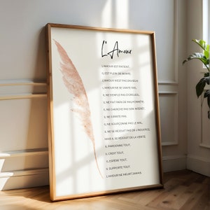 Versículo bíblico en francés 1 Corintios 13 l Decoración cristiana El amor es paciente I Cartel marco cita Biblia I Regalo Cartel de boda