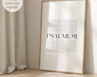 Verset biblique en français, Affiche Psaume 91, Tableau citation de la Bible, Cadeau chrétien, Décoration intérieure murale minimaliste
