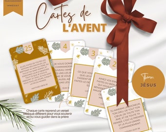 Cartes de l'Avent 2024 en français avec versets bibliques à méditer, Calendrier de l'Avent chrétien à imprimer pour homme et femme