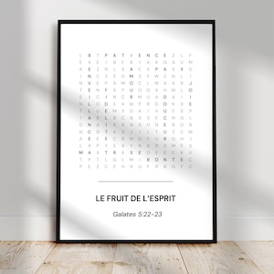 Versículo bíblico en francés | Fruto del Espíritu | Póster cristiano | Póster con cita bíblica | Decoración de pared para el hogar