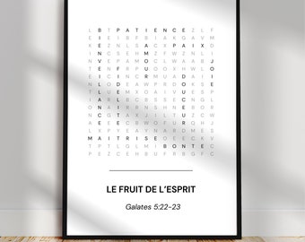 Bijbelvers in het Frans I Vrucht van de Geest I Christelijke poster I Bijbelcitaatposter I Huisdecoratie