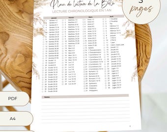 Piano di lettura della Bibbia di un anno, piano di lettura della Bibbia in francese, studio della Bibbia in francese, tracker di lettura PDF stampabile