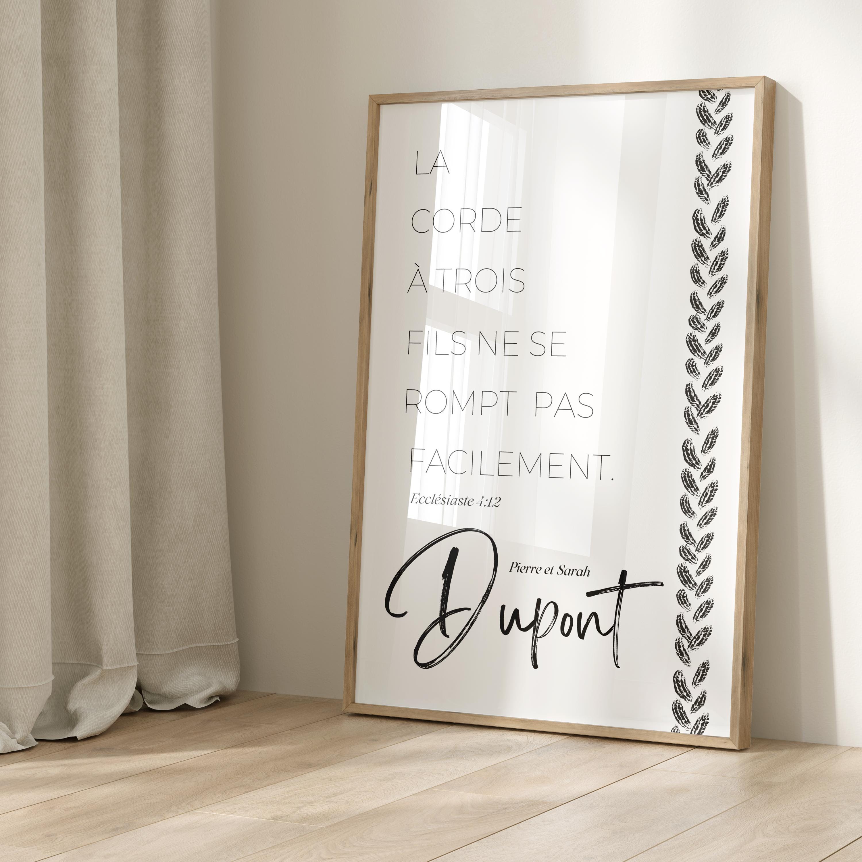 Bible Verses in French I Personalized Wedding Gift for Christian Couple I Bible Quote I Ecclesiastes 4:12 Poster