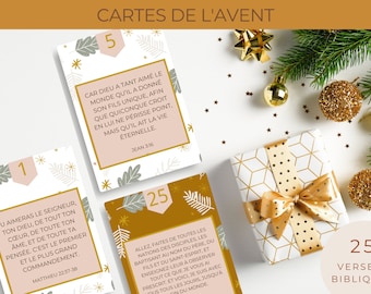 Cartes de l'Avent 2025 en francais avec versets bibliques à méditer, Calendrier de l'Avent chrétien à imprimer pour homme et femme
