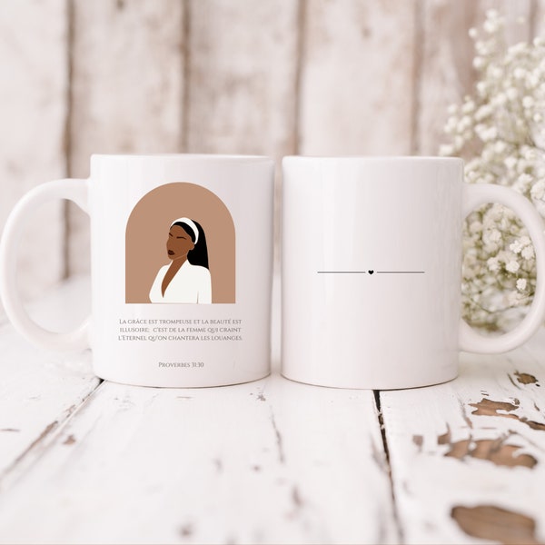 Mug chrétien avec verset biblique en français, Tasse à café Proverbes 31 en céramique, Cadeau marraine filleule